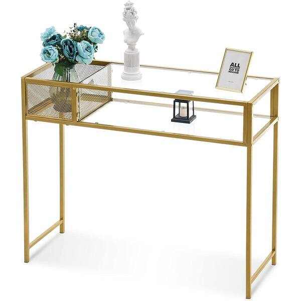 Ivinta White Gold Console Table with Storage, Marble Sofa Table Bed Bath & Beyond 36224417