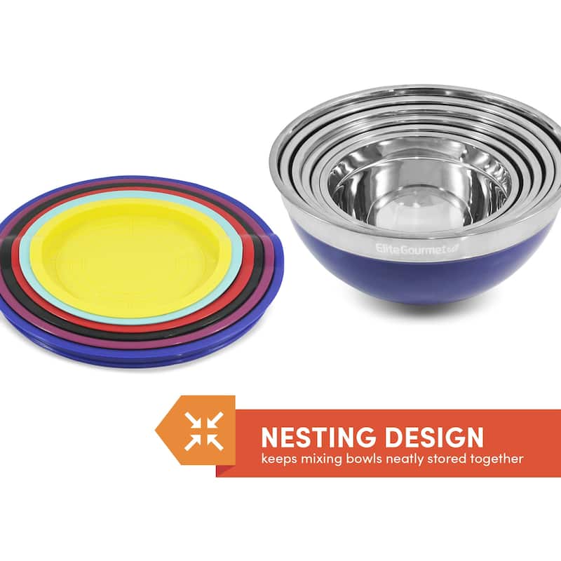 Elite Gourmet 12PC Colored Mixing Bowl