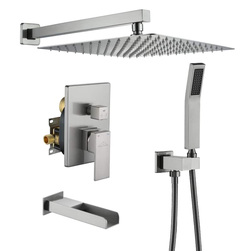 3-Function 10/12-In Wall Mounted Shower System with Handheld Shower - 12" - Brushed Nickel