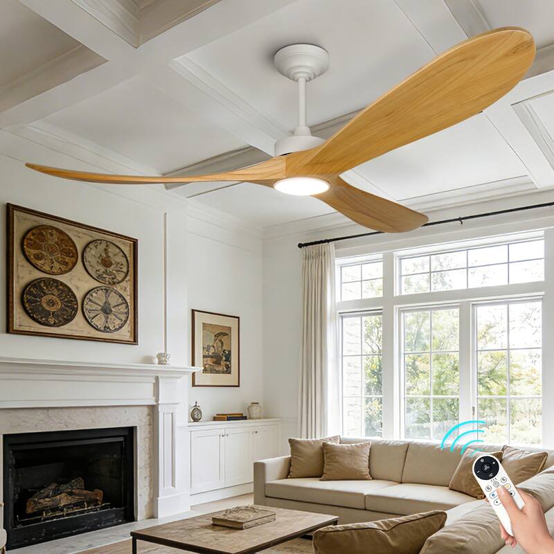 Indoor/Outdoor Ceiling Fan with Remote Control, 3-Blades Solid Wood Ceiling Fan for Bedroom Living Room