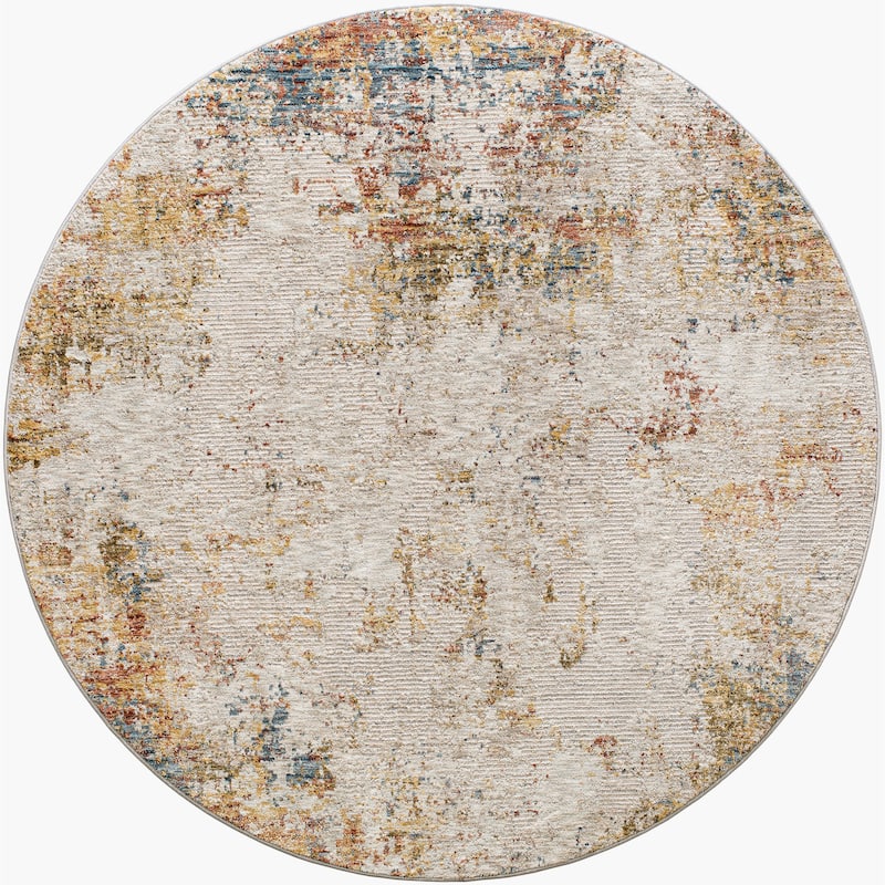 Livabliss Modern & Contemporary Reina Abstract Area Rug - 6'7" x 6'7" Round - Gray