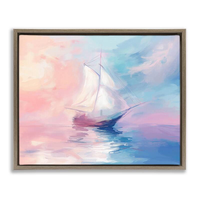 Stupell Soft Pastel Sea Vessel Framed Floater Canvas Wall Art Design By Arlington Prints - 21 x 17 - Brown