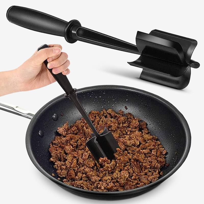 Cheer Collection Heat Resistant Nylon Meat Chopper and Masher with Five Blade Design - Black