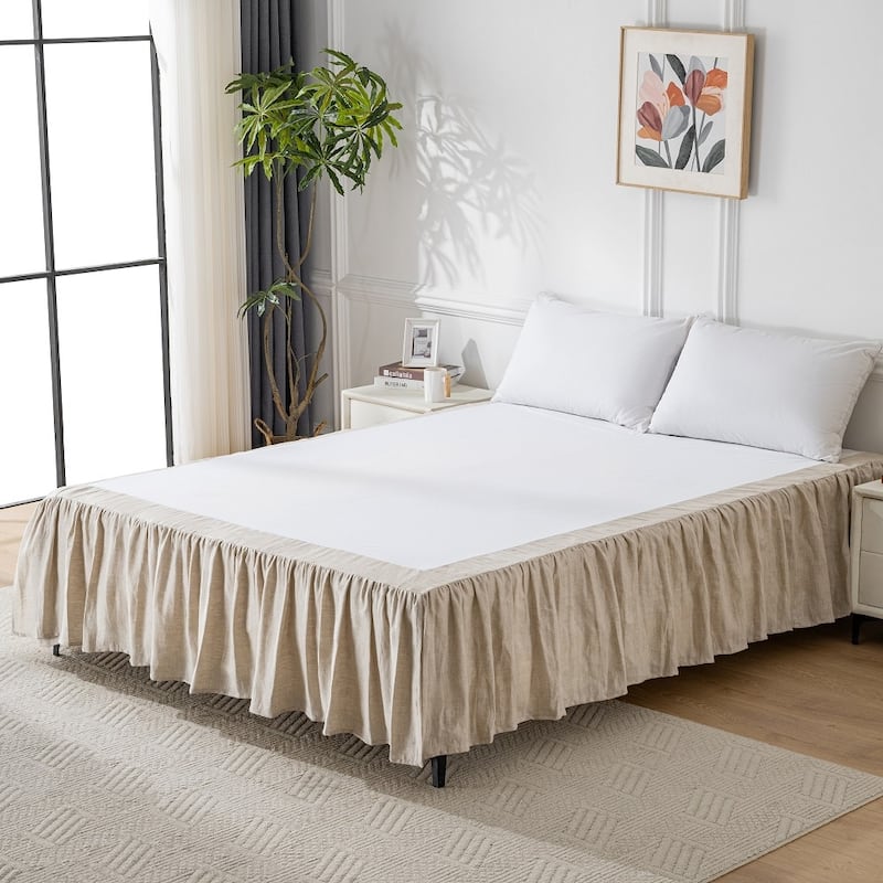 16" Ruffled Linen-Textured Bed Skirt, Deep Drop Coverage for Twin, Full, Queen, King Beds
