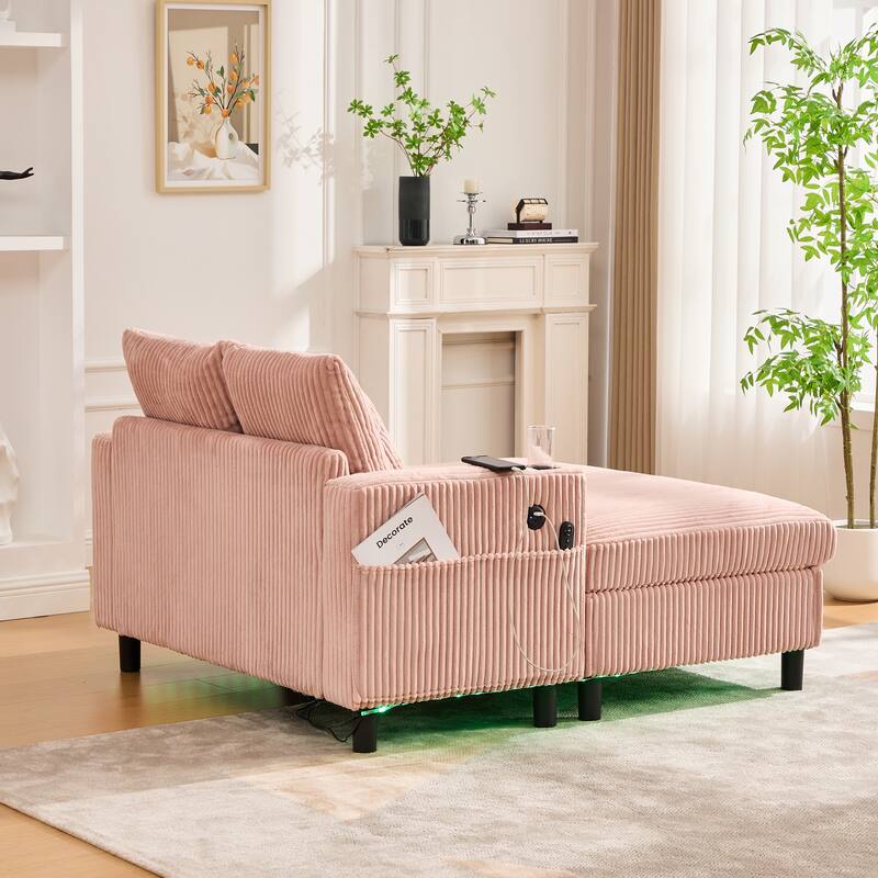 GDFStudio - Corduroy Recliner Sofa with USB Charging, RGB LED Light Strip - Suitable for Living Room and Bedroom