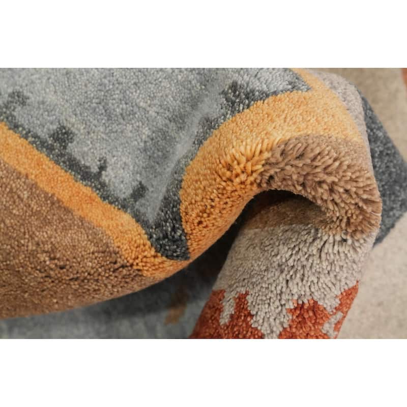 Hand Knotted Oriental 100% Wool Carpet Modern Geometric Multi-Colored Gabbeh Area Rug - 7' 8'' X 5' 4''