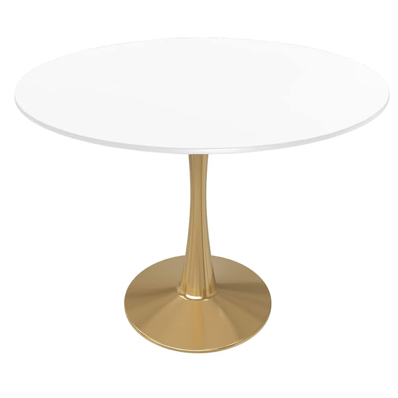 LeisureMod Bristol 40" Round Dining Table for 4 with MDF Tabletop in Gold Steel Base for Kitchen & Dining Room - White