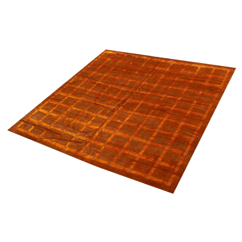 ECARPETGALLERY Hand-knotted Opulence Burnt Orange Viscose, Wool Rug - 9'9 x 9'9