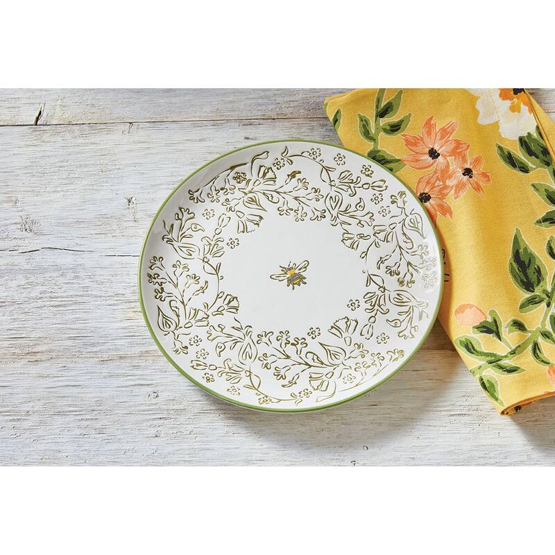 Honeysuckle 8-Inch Appetizer Plates - Green Multi Ceramic Dining Plates, Dishwasher Safe, Perfect for Everyday Use