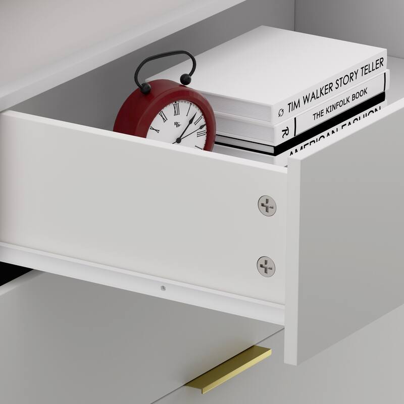 LED Lights Nightstand with Charging Station, Smart Wooden Nightstand, Storage Cabinet with Sliding Top & 3 Drawers