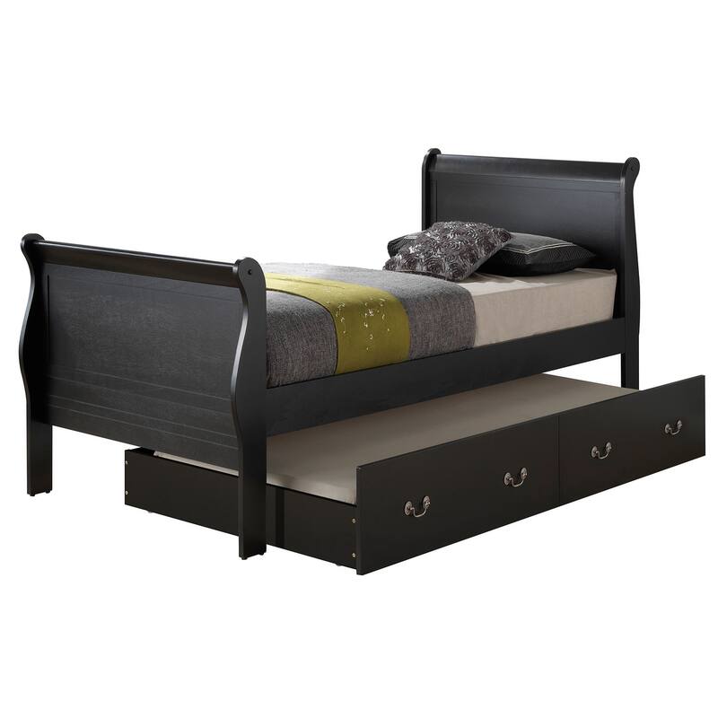 Wooden Twin Platform Bed with Trundle - 87" - Black