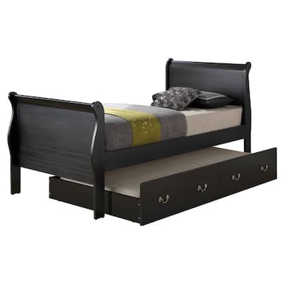 Wooden Twin Platform Bed with Trundle - 87" - Black