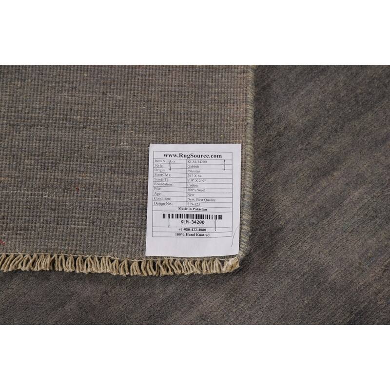 Gray Gabbeh Modern Runner Rug Hand-Knotted Wool Carpet - 2'9"x 9'9"