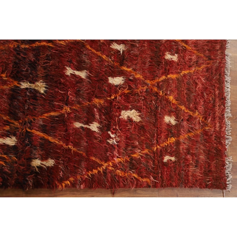 Hand Knotted Oriental 100% Wool Carpet Modern Geometric Red Moroccan Area Rug - 6' 4'' X 5' 0''