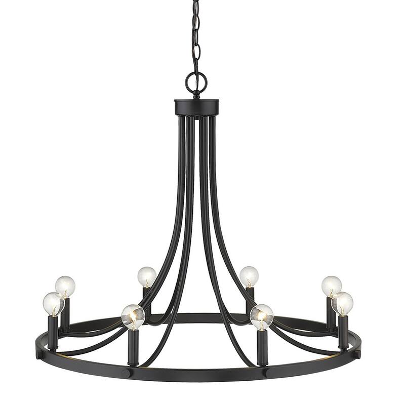 HomeRoots Black Candle Style Eight Light Metal Dimmable Chandelier - 30' X '24.5' X '30