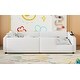 preview thumbnail 8 of 10, Twin Size Upholstered Platform Bed with Guardrail, Comfortable Design Kids Bed Frame with Charging Station for Bedroom, White