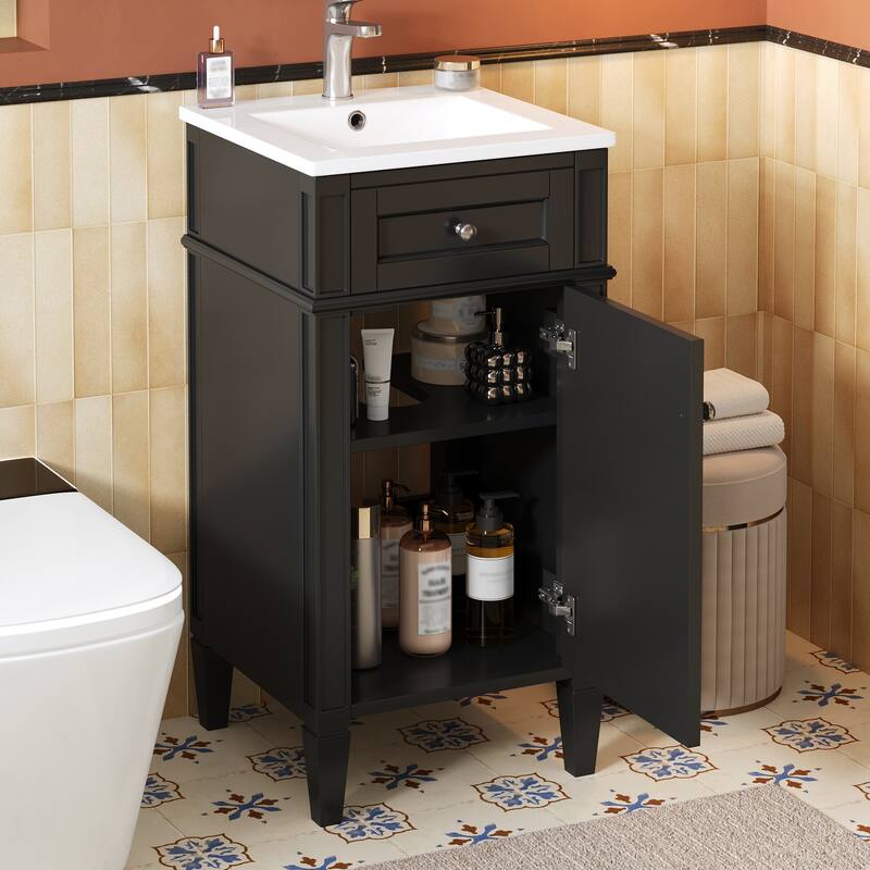 Small Bathroom Vanity Freestanding Single Vanity Set with Ceramic Sink