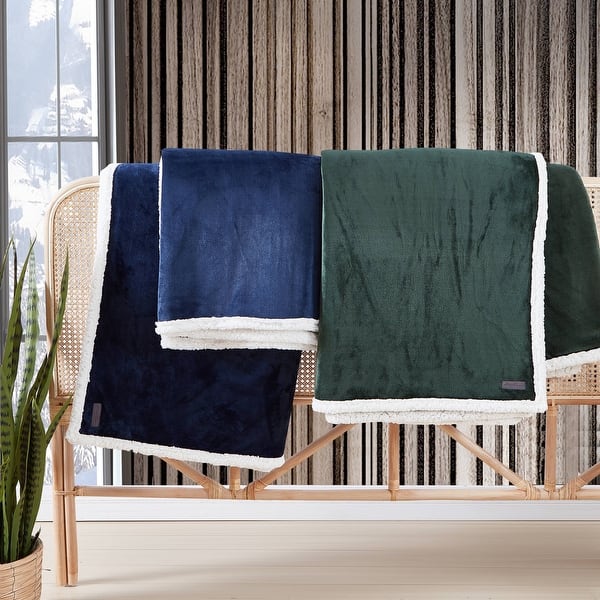 slide 2 of 15, Eddie Bauer Solid Ultra Soft Plush/Sherpa Reversible Blanket