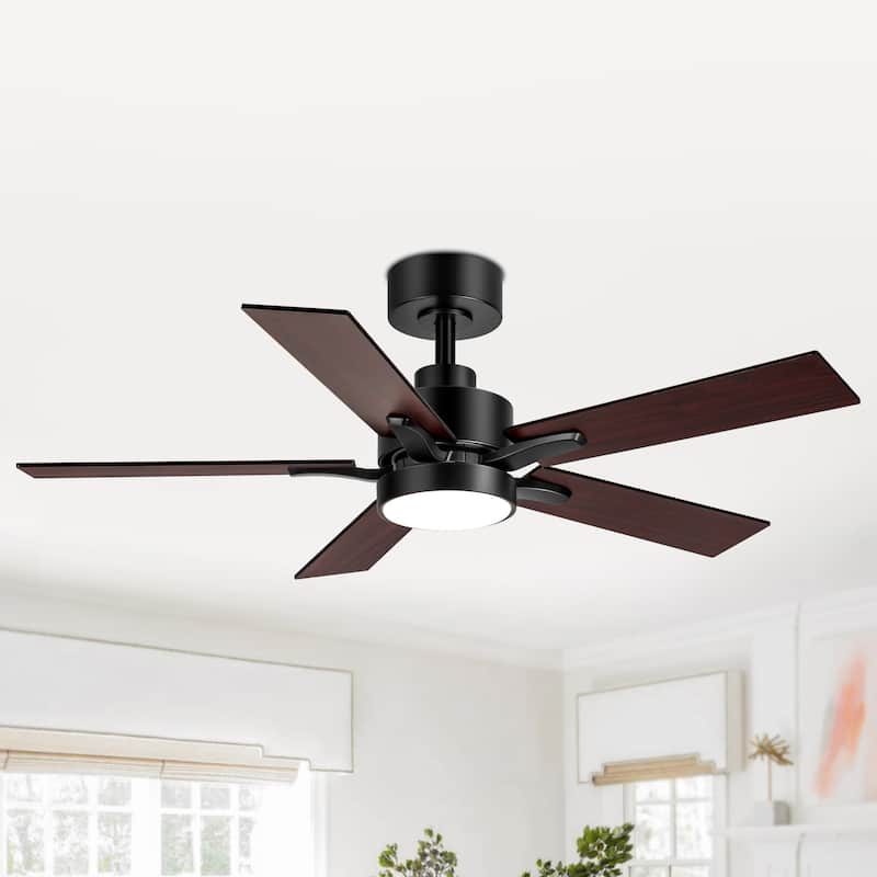 Breezary 52/42-IN LED Ceiling Fan with Light Kit and Remote-5 Blade - Black & Walnut - 42"
