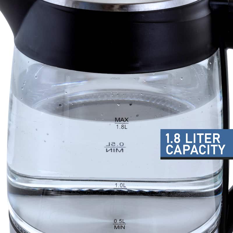 1.8L Rapid Boil Cordless Serving Electric Glass Tea Kettle in Silver