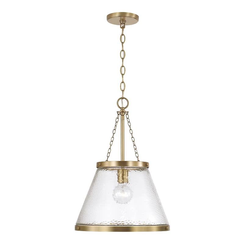 14.5" W x 20.25" H 1-Light Cone Pendant in Aged Brass with Organic Hammered Glass - 14.5"W x 20.75"H - 14.5"W x 20.75"H - Aged Brass