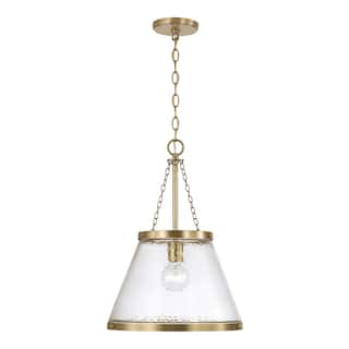 14.5" W x 20.25" H 1-Light Cone Pendant in Aged Brass with Organic Hammered Glass - 14.5"W x 20.75"H