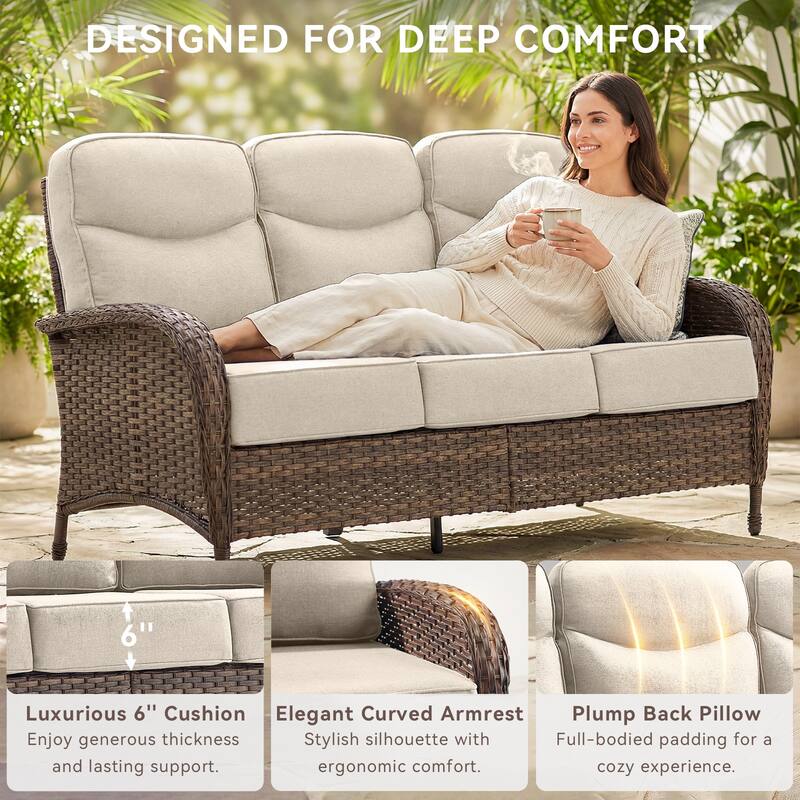 Pocassy Outdoor Wicker Patio Sofa with Swivel Chair Ottoman Sets