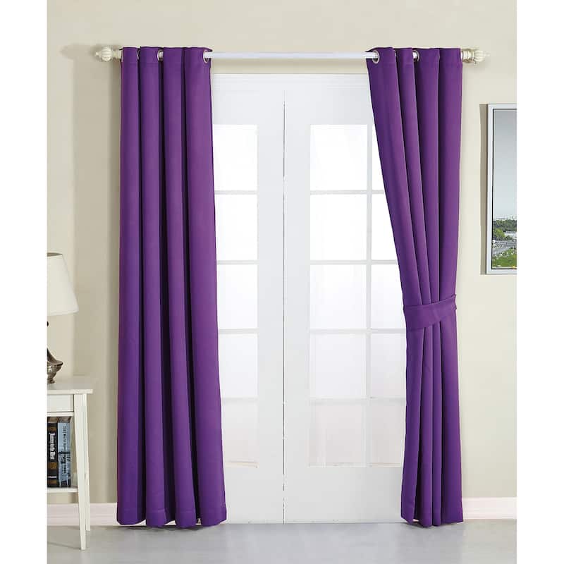 Blackout Window Panel Curtain Set (2 Panels and 2 matching Tie Backs) - 84 Inches - Imperial Purple