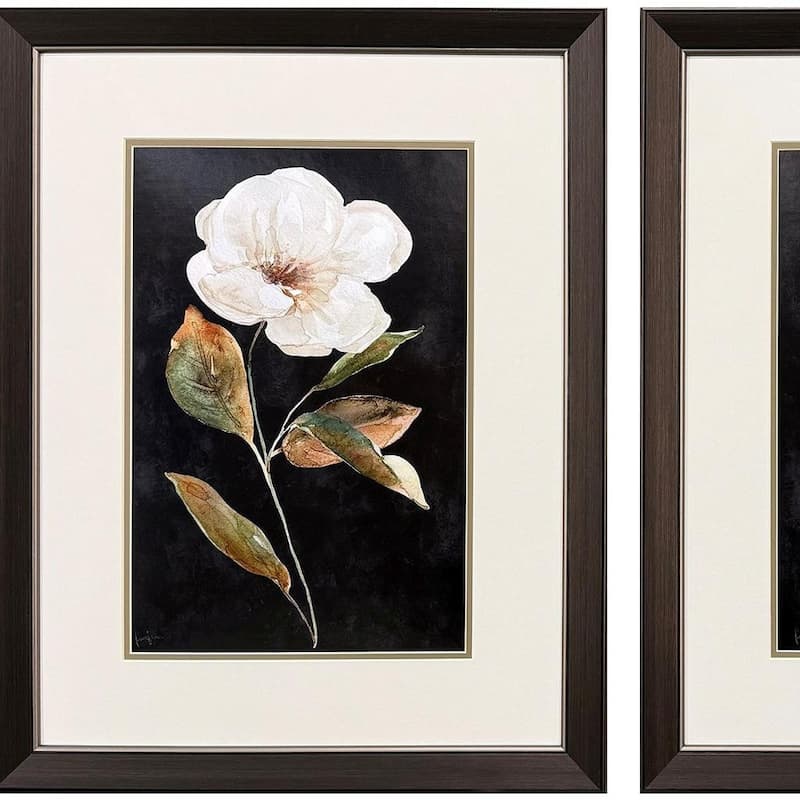 HomeRoots Set Of Two Botanical on Black Brown Framed Wall Art