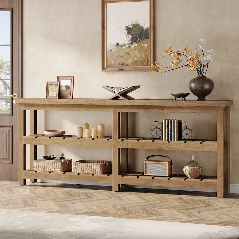70.86-Inch ExtraLong Console Table, Farmhouse 3-Tier Entryway Table
