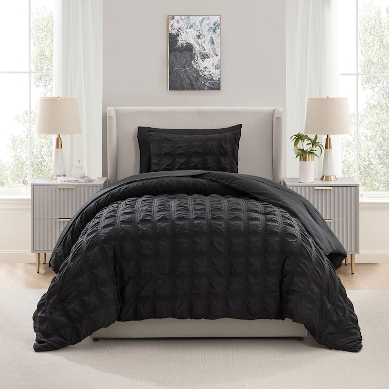 Empyrean Modern Comforter Seer Sucker - Black - Twin