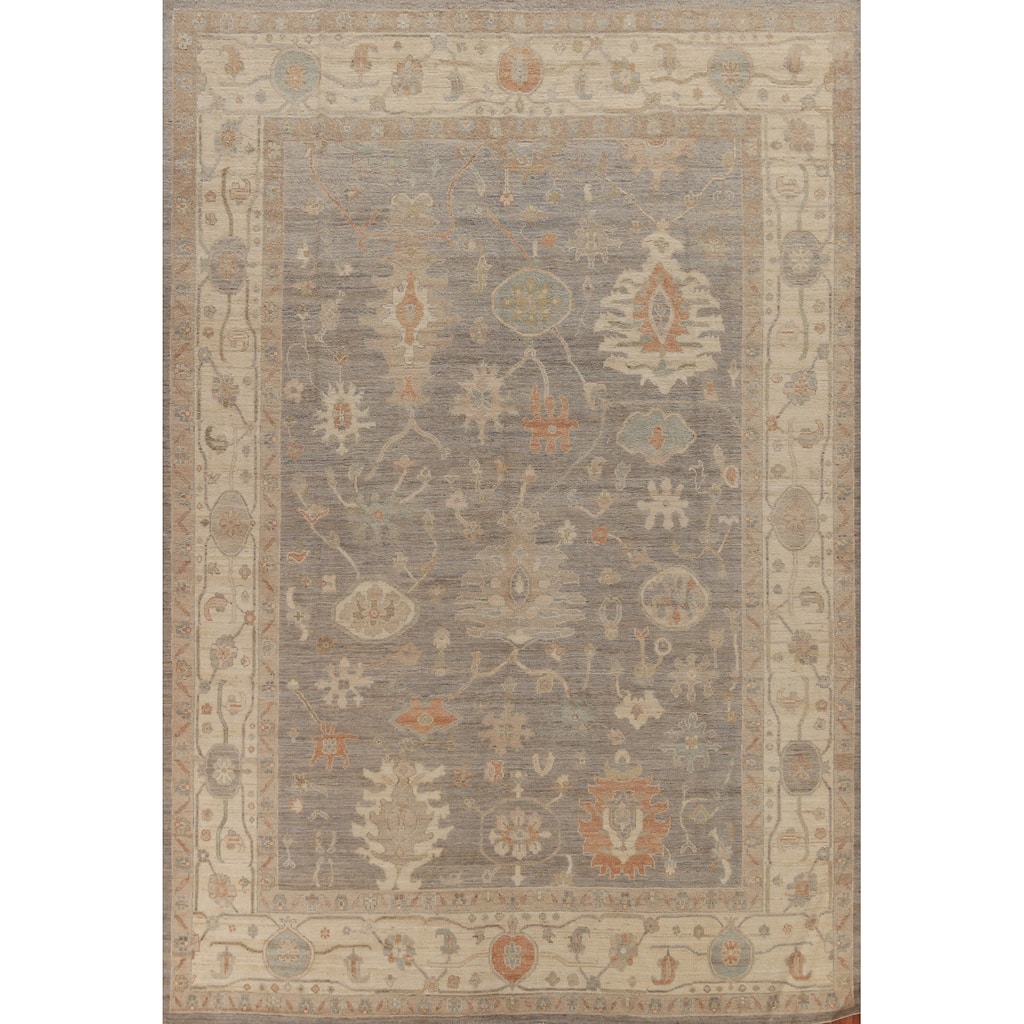 Hand Knotted Oriental 100% Wool Carpet Transitional All-Over Greys & Charcoal Oushak Area Rug - 11' 11'' X 9' 0''