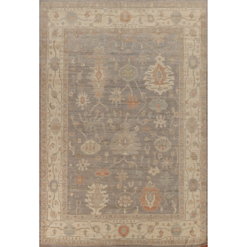 Hand Knotted Oriental 100% Wool Carpet Transitional All-Over Greys & Charcoal Oushak Area Rug - 11' 11'' X 9' 0''