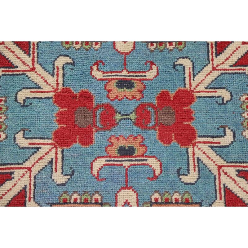 Hand Knotted Oriental 100% Wool Carpet Traditional Geometric Red Kazak Area Rug - 9' 10'' X 6' 5''