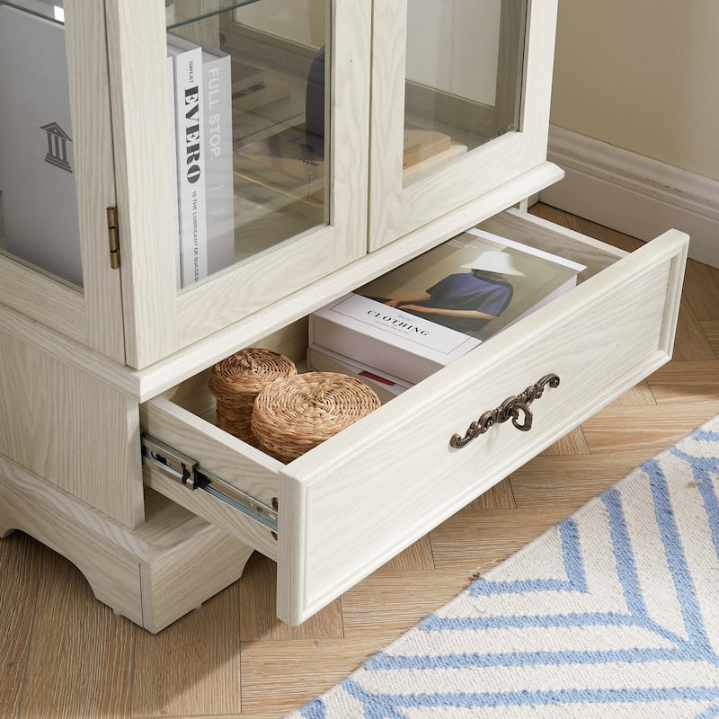 Elegant Lighted Glass Curio Cabinet with Drawer,Includes Bulb