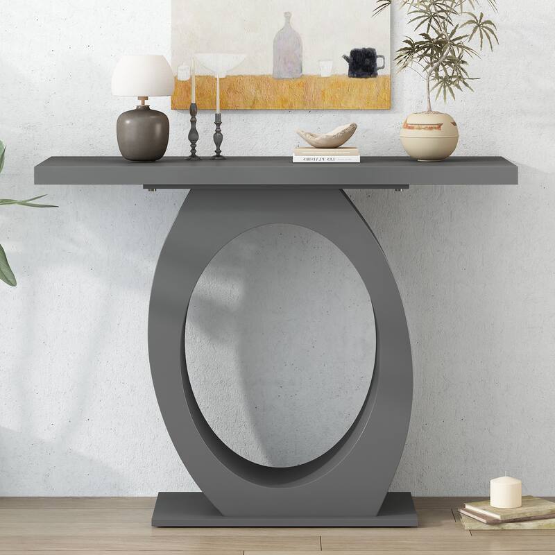 39.4" Wooden Console Table, Living Room Entryway Sofa Table with Egg Shaped Base