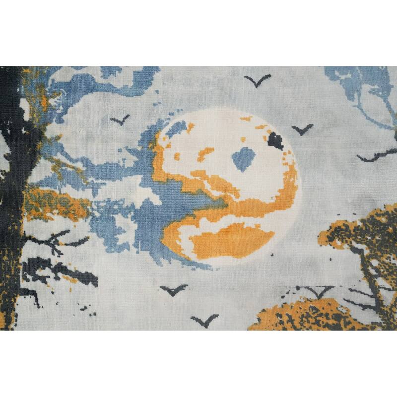 Hand Knotted Oriental Viscose Silk Carpet Modern Pictorial Multi-Colored Abstract Area Rug - 7' 10'' X 5' 8''