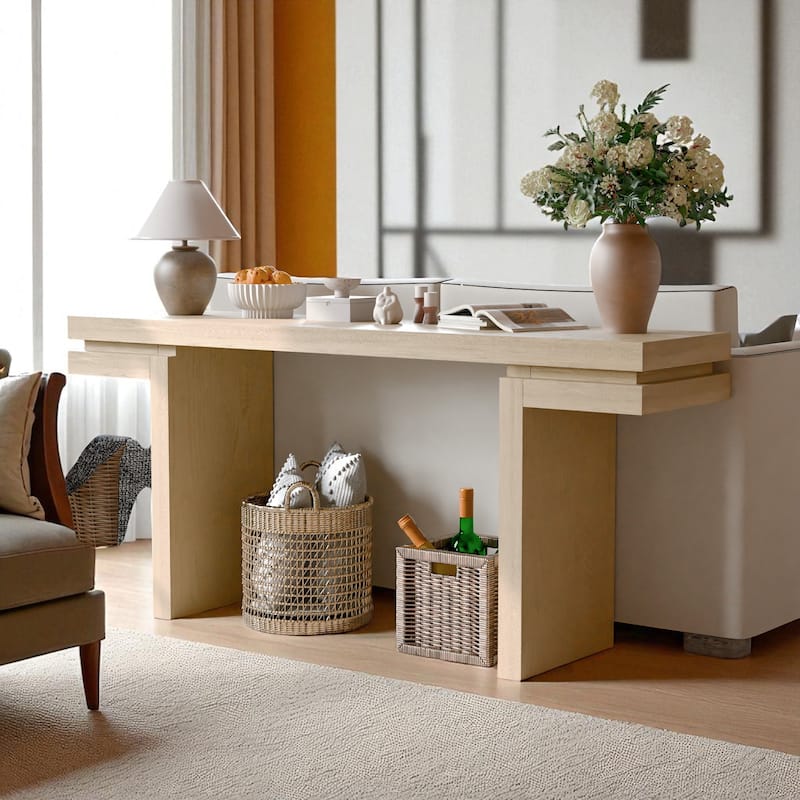66" Extra Wide Console Table with Real Wood Veneer, Minimalist Entryway and Hallway Accent Sofa Table