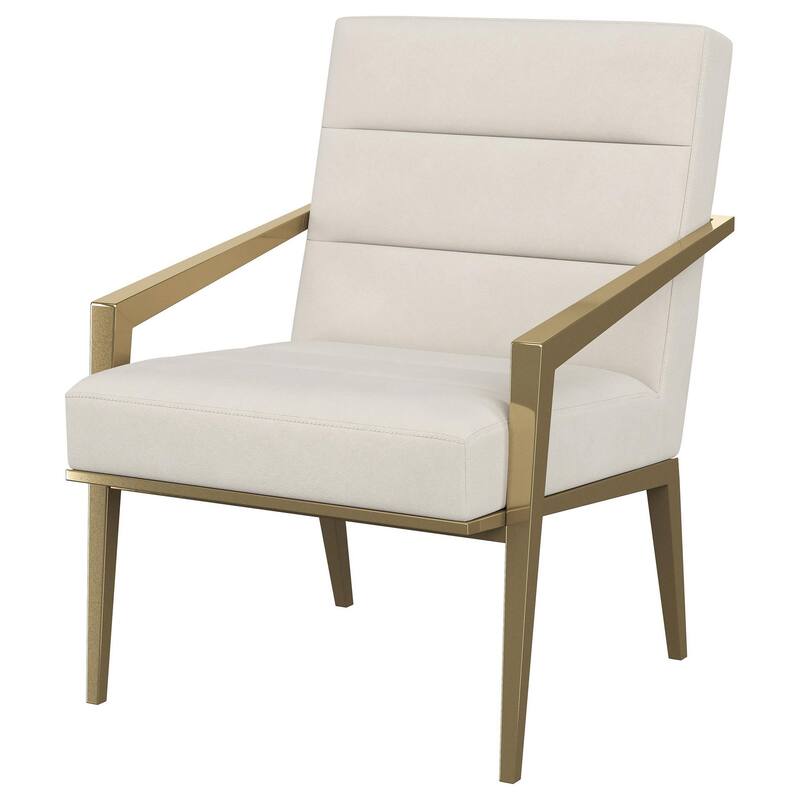 Kiara Accent Chair, Channel Tufted Cream Fabric, Gold Metal Frame