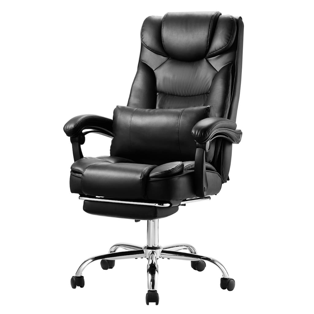 Black PU Leather Ergonomic Executive Office Chair with Footrest and Adjustable Recline - 27.00” L x 27.76” W x 50.13” H