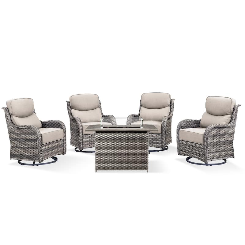 Pocassy 5 Pieces Outdoor 6 Inch Swivel Chair with Fire Pit Table