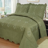 3Pcs Embroidery Quilts Bedspreads Set Coverlet Oversized King Sage - On ...