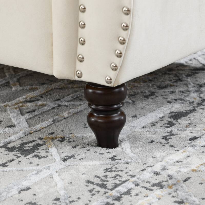 58.8" Chesterfield Sofa Beige Velvet for Living Room, 2 Seater Sofa Tufted Couch with Rolled Arms and Nailhead