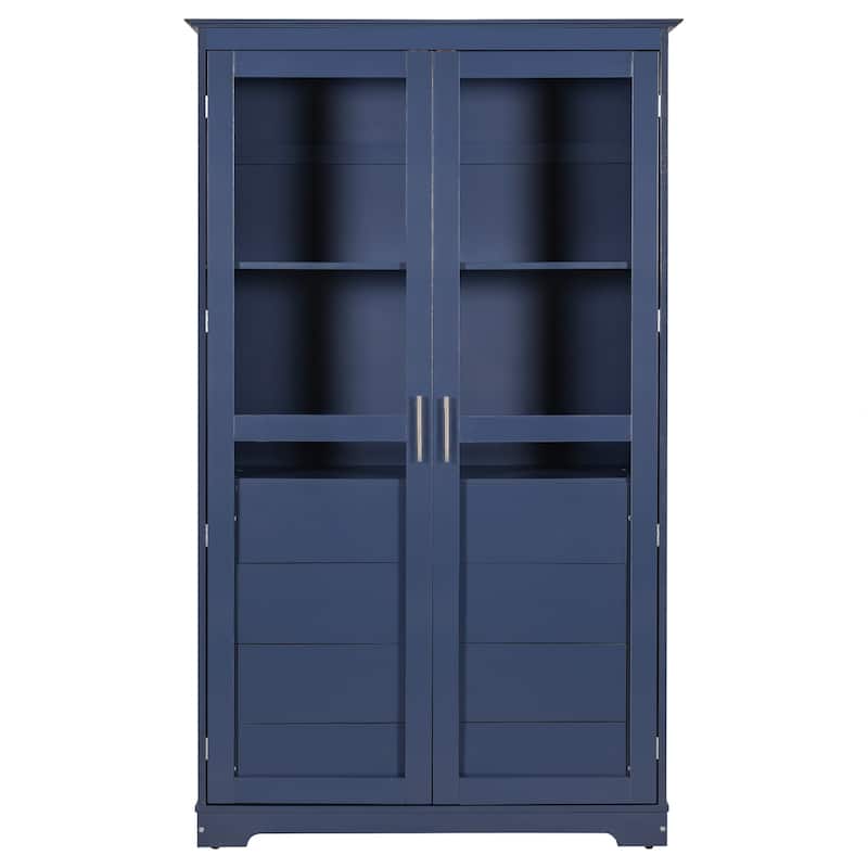Kitchen Pantry, Freestanding Kitchen Storage Cabinet Display Cabinet with Glass Doors and 4 Built-in Drawers for Living Room