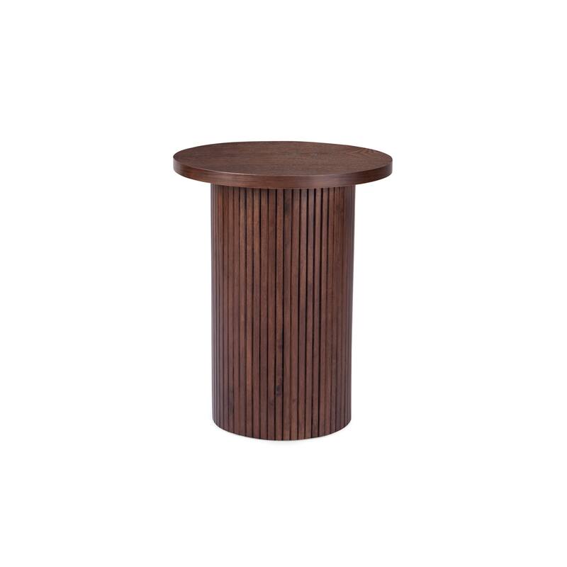 Round Wood End Table Fluted Pedestal Side Table