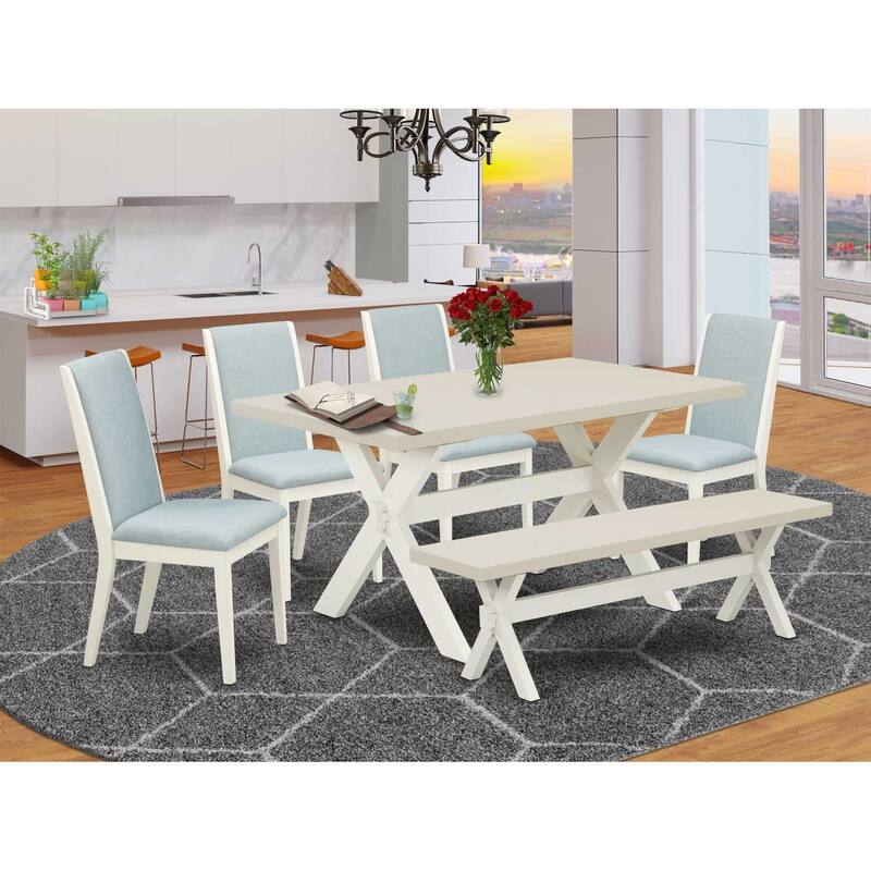 HomeStock 6-Piece Rectangle Natural Oak Finish Solid Wood Top Dining Table with 1-Bench, 4-Chairs