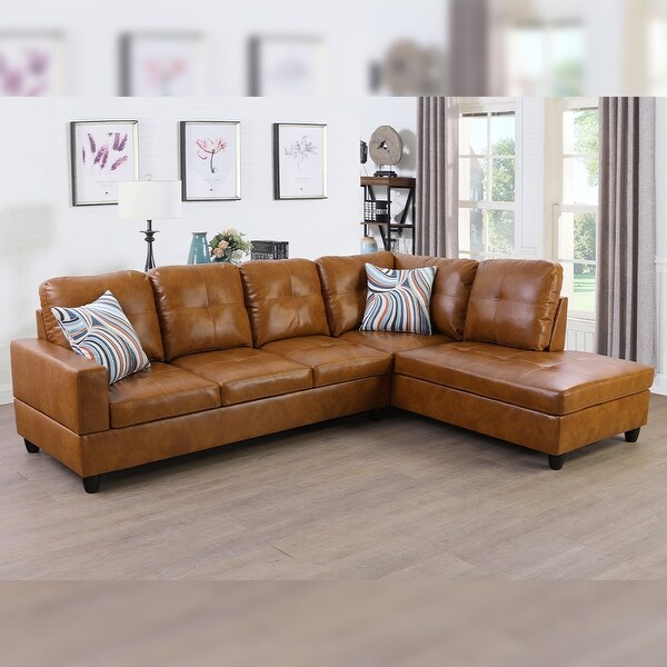 Caramel leather sales sofa set