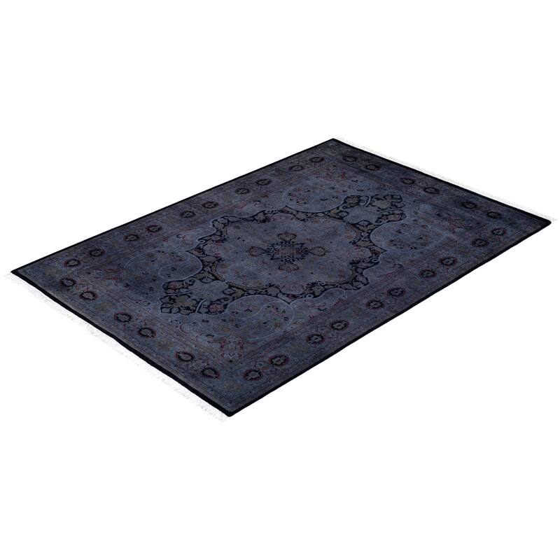 Overton Hand Knotted Wool Vintage Inspired Modern Contemporary Overdyed Gray Area Rug - 4' 8" x 6' 8"
