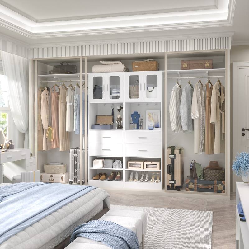 Rackcog Closet System with Doors and Drawers, Storage Organizer with DIY Shelving for Walk-in Closet