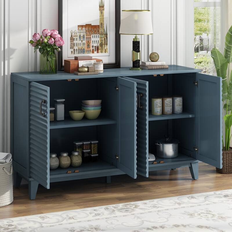 Sideboard with 4 Door Large Storage Buffet with Adjustable Shelves and Metal Handles for Kitchen